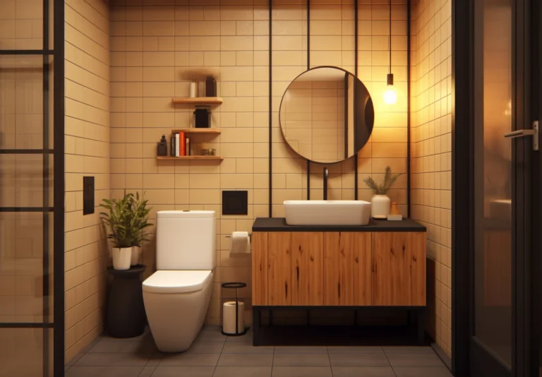 Bathroom with updated vanity lighting and modern fixtures
