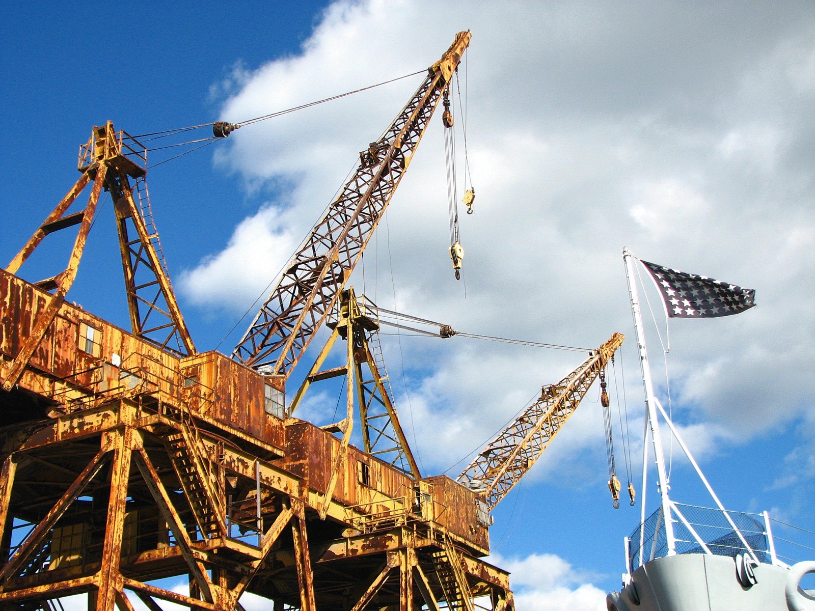Rusting gantry cranes still standing at the former Fore River Shipyard in Quincy Point