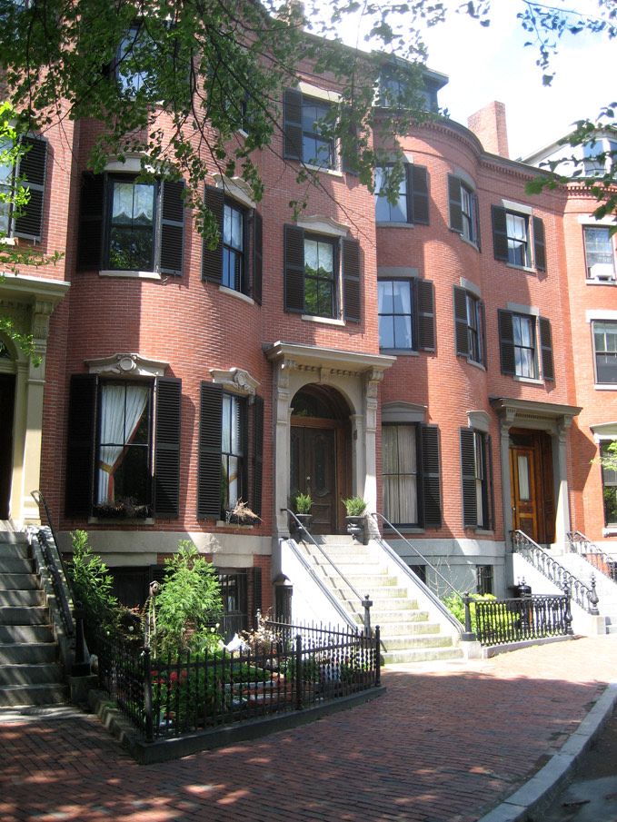 Brick bowfront rowhouses with granite stoops in Boston's South End